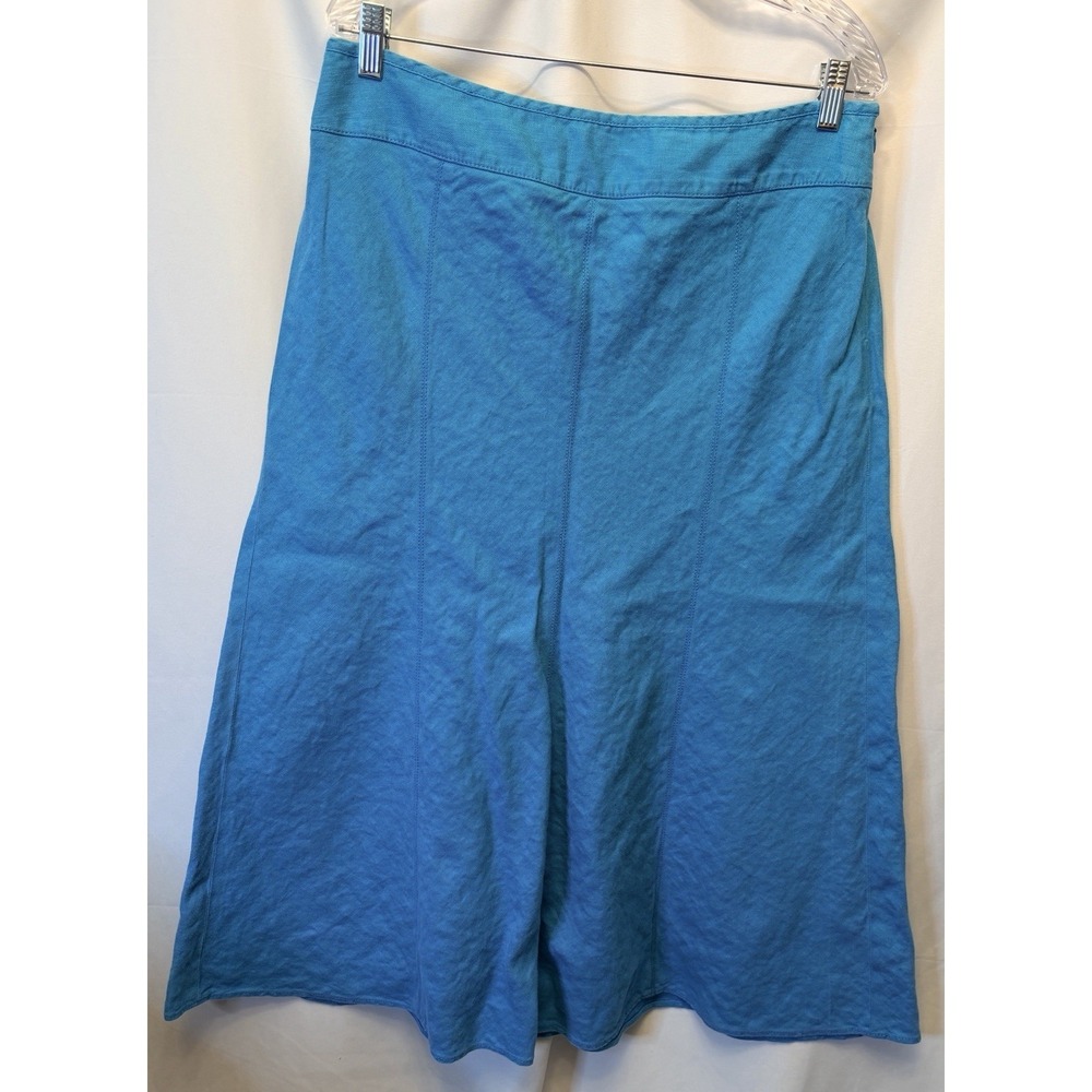 Talbots Size 14 100% Irish Linen Midi Maxi Flare Skirt Bright Turquoise Zip Side